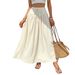 Voya Women's Summer Vacation Casual Half Length Skirt With High Waist And Big Swing To Look Thin And Versatile Beach Long Dress_ecoleips.com