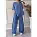 Cross-border European American Style White Linen Collared Shirt And Wide-leg Pants Set For Women, Loose Casual Home_ecoleips.com