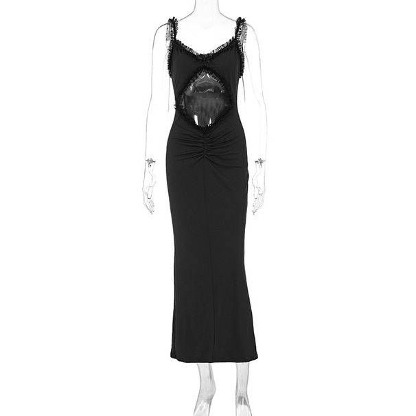 Sexy Suspender Collarless Crop Top Slim Fit Bodycon Long Dress Summer Party Evening Wear Streetwear Casual Formal Dress_ecoleips.com