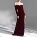 Women's Clothing one line collar, off shoulder, long sleeved, velvet, large skirt, evening dress, toast dress, bridesmaid dress_ecoleips.com