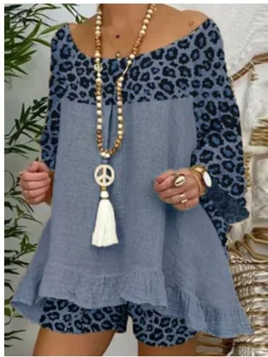 2025 Spring New Women's Fashion Leopard Pattern Splicing Loose Large Cotton And Set For Women_ecoleips.com
