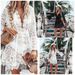 Women's summer sexy v-neck sunscreen lace beach Cover-up dress_ecoleips.com