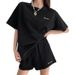 Women's Clothing Women's Summer Tracksuit Set Waffle Style Loose Fit Short Sleeve Casual Two Piece Fashion Shorts_ecoleips.com