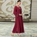 A Burgundy Neckline, Cutout, Mesh Stitching, And A-Line Dress_ecoleips.com