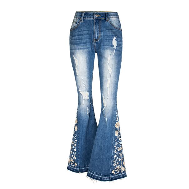 Women’s Clothing Flared Jeans For Women Heavy Industry Three Dimensional 3D Embroidery Women's Jeans Trousers Flared Pants_ecoleips.com