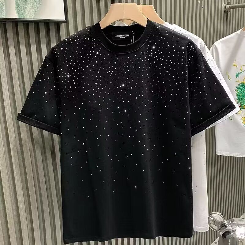Women's Clothing Spring And Summer Starry Sky Heavy Industry Trendy Short Sleeved Loose Tops Casual Half Sleeved Round Neck T Shirt_ecoleips.com