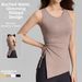 Women's Ribbed Sleeveless Yoga T-Shirt round Neck Drawstring Slit Sports Fitness Top Summer New Arrival Yoga Wear_ecoleips.com