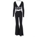 2025 Summer New Fashion Sexy V-Neck Long Sleeve Top Slim Fit Tie Wide-Leg Pants Set Wholesale_ecoleips.com