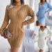 Ins Style Real Shot Autumn Winter European American Waist-Cinching Twist Hip Sweater Dress Women's_ecoleips.com