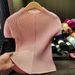 Women's Clothing Stand Up Collar Solid Color Dragon Scale Pleated Top High End Versatile Slimming Short Sleeved T Shirt_ecoleips.com