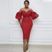Women's Clothing Puff Sleeve Off Shoulder Sexy Slim Hip Skirt Mid Length With Belt_ecoleips.com