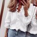 Women's Long Sleeve Ruffled Blouse Spring Summer European American Style Solid Color Top For Ladies_ecoleips.com