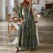 2024 European And American Cross-border Bohemian Style Bell-sleeve Printed V-neck High-waisted Holiday Floral Women's_ecoleips.com