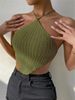 Women's Clothing Lace Up Halter Neck Knitted Vest Design Sweater Wrap Chest Top_ecoleips.com