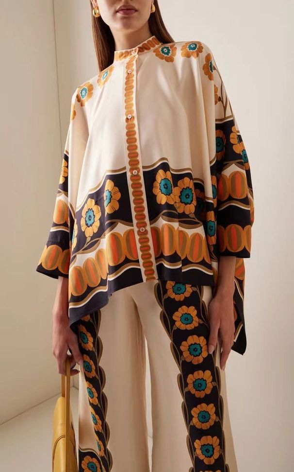 Vintage Print Pants Sets Women Irregular Loose Long Sleeve Shirt Wide Leg Trousers Two Piece Set Female Fashion Trend Streetwear_ecoleips.com