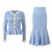 French-Inspired Knit Two-Piece Set – Elegant Contrast Collar Top & Maxi Skirt With Metallic Accents_ecoleips.com