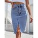 Women's Clothing Simple Denim Skirt Fashionable Hip Wrapped Slit Skirt_ecoleips.com