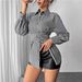 Women's Slimming Long Sleeved Shirt Autumn Striped Fashion Irregular Waist Belt Versatile Clothing Top_ecoleips.com