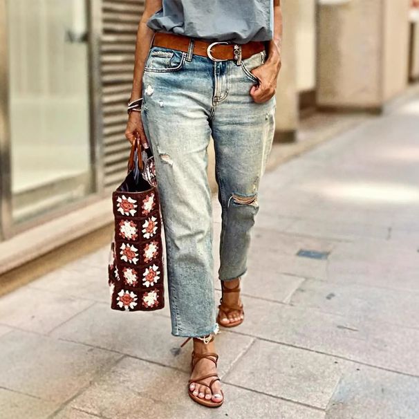 Women's Clothing Stretch Denim Loose Straight Leg Wide Leg Pants Women's Clothing New Spring Collection_ecoleips.com