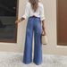 Retro Flared Jeans For Women - High Waist Vintage Denim Pants With Distressed Wash, 70s Inspired Wide Leg Bell Bottoms_ecoleips.com