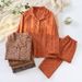 Spring And Autumn Cotton Yarn-dyed Double-layer Yarn Jacquard Women's Pajamas Lapel Long-sleeved Trousers Loungewear 2 Piece Set_ecoleips.com