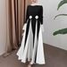 Women's Clothing Color Contrast Design With Flower Belt Long Temperament Elegant Dress_ecoleips.com