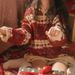 girl Christmas Outfit Red Knitted Sweater For Women Autumn Winter 2024 New Small Size Lazy Style Loose Thickened Top_ecoleips.com