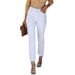 Women's Clothing Raw Edge White Stretch Denim Straight Pants Cigarette Pants_ecoleips.com