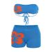 Verve 2024 Summer New Style Women's Low Neck Knitted Color Block Tube Top Slim Fit Casual Shorts Set_ecoleips.com