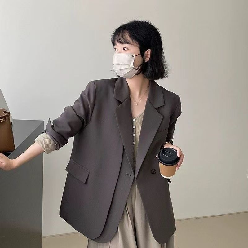 ng2510292 2025 High-end Gray Blazer Women, Korean Style, Double-breasted Design, Unique And Casual For Petite Individuals_ecoleips.com