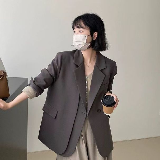 ng2510292 2025 High-end Gray Blazer Women, Korean Style, Double-breasted Design, Unique And Casual For Petite Individuals_ecoleips.com