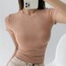 Women's Popular Tight-fitting Sexy Round Neck Short-sleeved T-shirt, Summer Solid Color Basic Knit Top_ecoleips.com