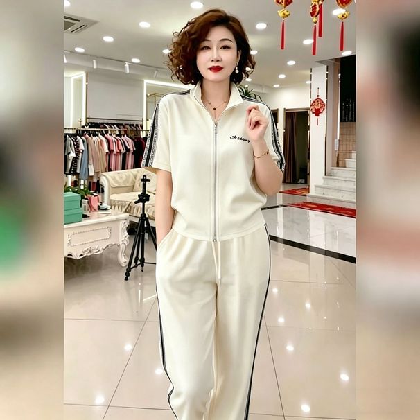 Women's Stylish Casual Sports Suit Summer Chic Youthful Thin Short Sleeved Cardigan Sweatshirt Two Piece Set_ecoleips.com