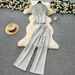 Women's Clothing Casual Outfit For Women: Summer Design Denim Patchwork Short Sleeved Top, High Waist Wide Leg Straight Pants Suit_ecoleips.com