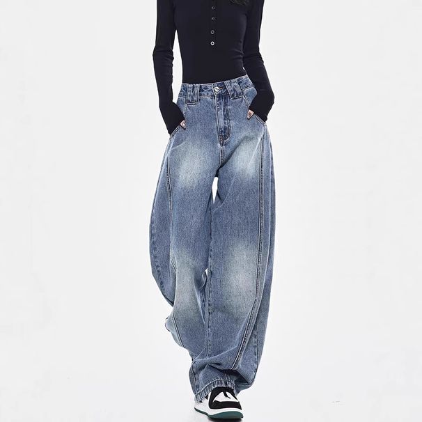 KEN STUDIO Deconstructs Loose Curved Jeans, Women's American Washed Wide Leg Casual Long Pants, And Pants_ecoleips.com