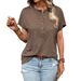 Summer Solid Color Casual Crew Neck Button T-Shirt Short Sleeve Women's Clothing_ecoleips.com