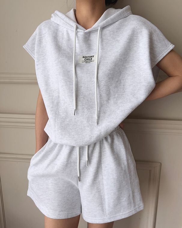 Women's Clothing Women's Casual Hoodie With Drawstring & High-Waist Shorts Set – Korean Style Letter Patch Loungewear (Light Grey/Beige/Black, S-XXL)_ecoleips.com