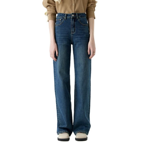 Orange Silk Women's Clothing#Retro Blue Narrow Wide-Leg Jeans For Women 2024 New High-Waisted Loose Straight Pants_ecoleips.com
