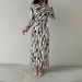 Women's Clothing Autumn Round Neck Graffiti Long Sleeved Striped Lace Up Slimming Dress_ecoleips.com