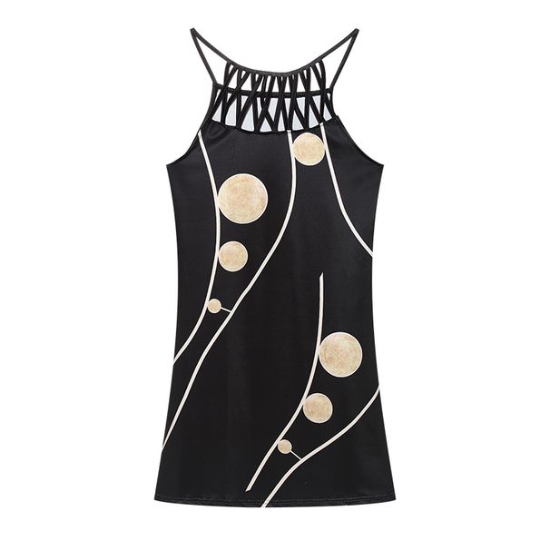 2024 Summer National Wind Positioning Printing Mesh Belt Sleeveless Casual Dress_ecoleips.com