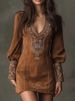 Women's Fashion Embroidery Print Wrap Hip Dress 2025 Casual Long Sleeve Mini Party Dress Elegant V-neck Hight Waist Skinny Dress_ecoleips.com