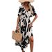 European And American Cross-border 2026 Summer Elegant Women's Cross-collar Belted Floral Print Slit Dress With Short_ecoleips.com