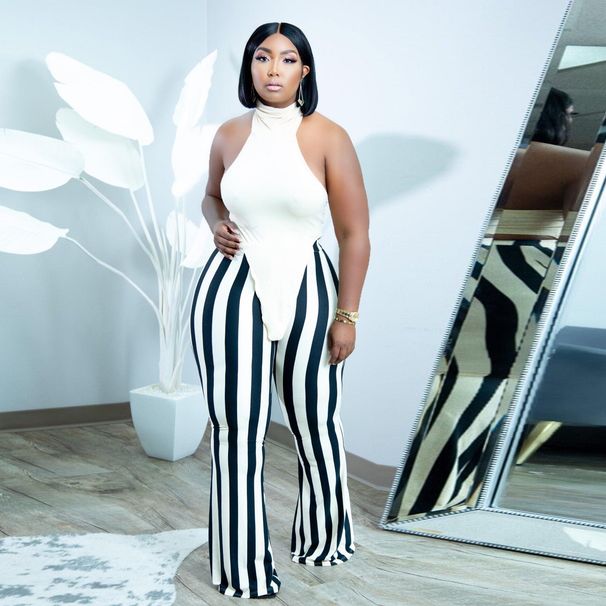 Women’s Clothing Fashion Sexy Slim Sexy Halter Striped Suit Nightclub Outfit_ecoleips.com