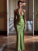 Women's Sexy Deep V Halter Ruched Lace Up Bodycon Maxi Dress – Elegant Party Evening Gown_ecoleips.com