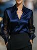 Elegant Satin Long Sleeve Blouse for Women V-Neck Pure Color Office Casual Wear Shirt Black White Navy Red S M L XL_ecoleips.com