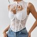 Summer Women's Sleeveless Lace Hollow Out Fishbone Bra Top Slim Fit Tie Detail Sexy Hot Girl_ecoleips.com