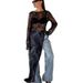 Lace-Embellished Sheer Dress With A Slit, Featuring A Chic Round Neckline And Long Sleeves, Perfect For Summer And Autum_ecoleips.com
