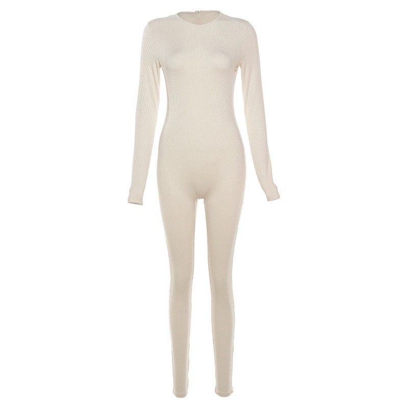 Women's High-Waisted Slim-Fit Jumpsuit - Streetwear Stretch Bodysuit , Trendy Solid Color One-Piece Pantsuit For Casual & Athletic Style_ecoleips.com