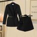 Plus Size Women's Autumn Suit Set | Tapered Waist Blazer & High-Waist Shorts (Chic, Versatile & Flattering Fit)_ecoleips.com