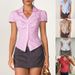 Aria Basics Aria Basics 2025 European And American Cross-border Summer New Women's Clothing V-neck Ruched Striped Short-sleeve Shirt,_ecoleips.com